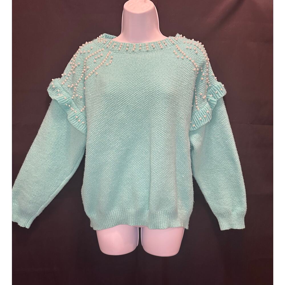 Sterling Kreek "You Are The Pearl Sweater" in Turquoise Sz Lg